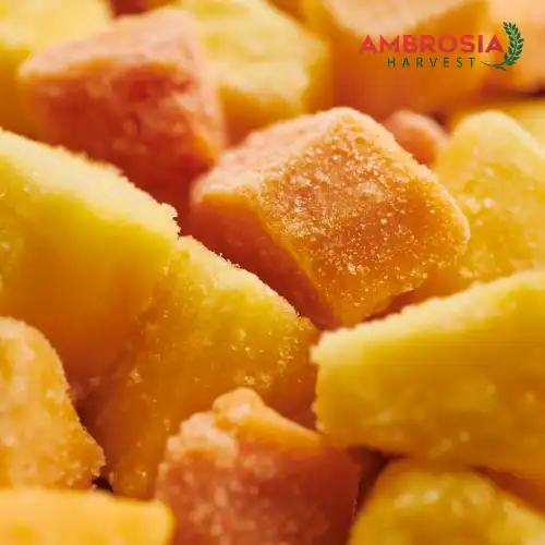 Sweet frozen mango chunks from Ambrosia Harvest
