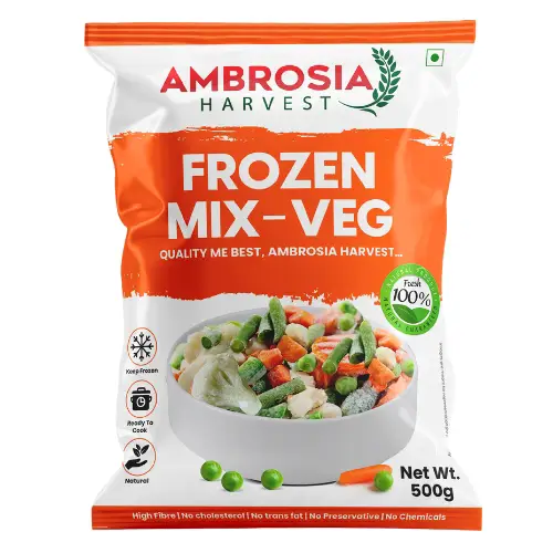 Mixed frozen vegetables from Ambrosia Harvest, pre-cut and ready to cook