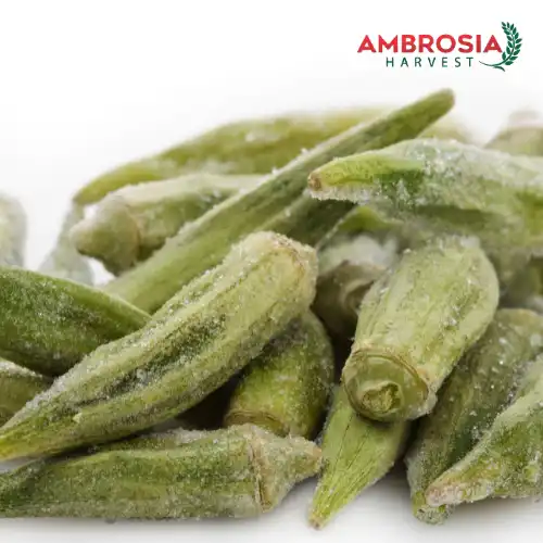Whole frozen okra by Ambrosia Harvest, fresh and ready to cook