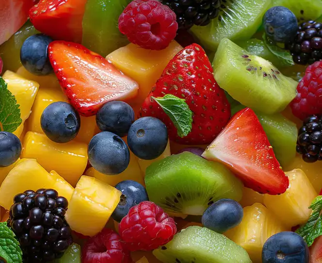 A blend of frozen fruits from Ambrosia Harvest, perfect for desserts and smoothies